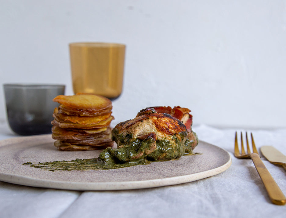 Rollitos de pollo con espinaca & papas chips